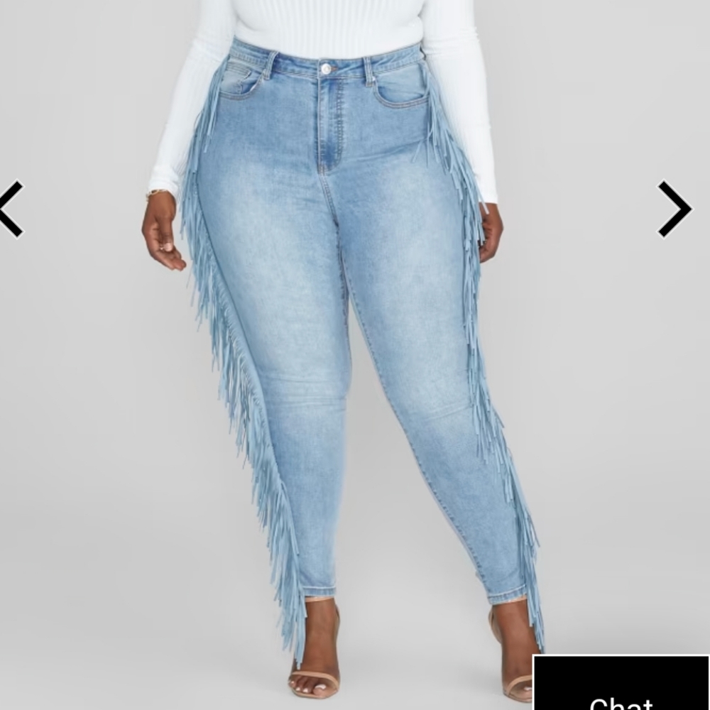 High Rise Side Fringe Skinny Jeans - Short Inseam